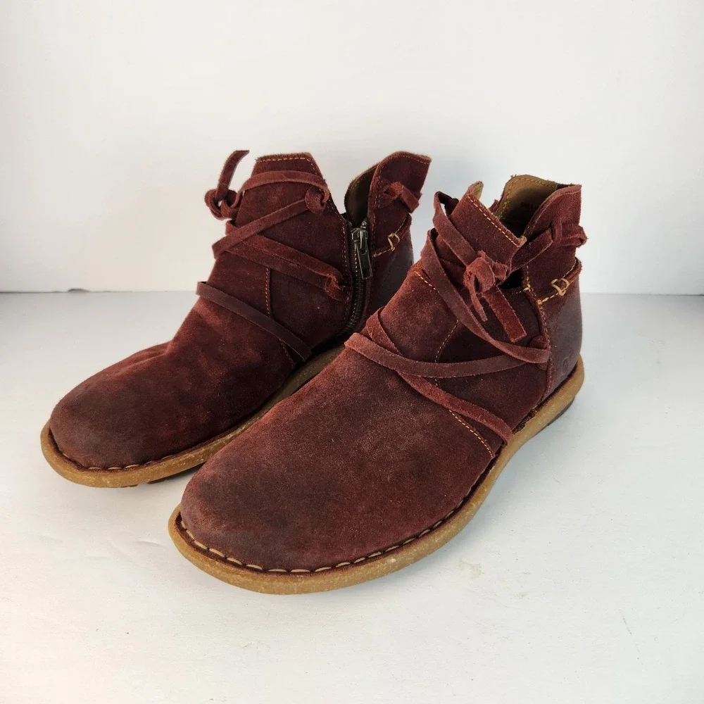 Born Tarkiln Women's Casual Suede Ankle Booties Burgundy Size 9